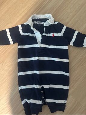 Ralph Lauren Navy and White Striped One-Piece Bodysuit